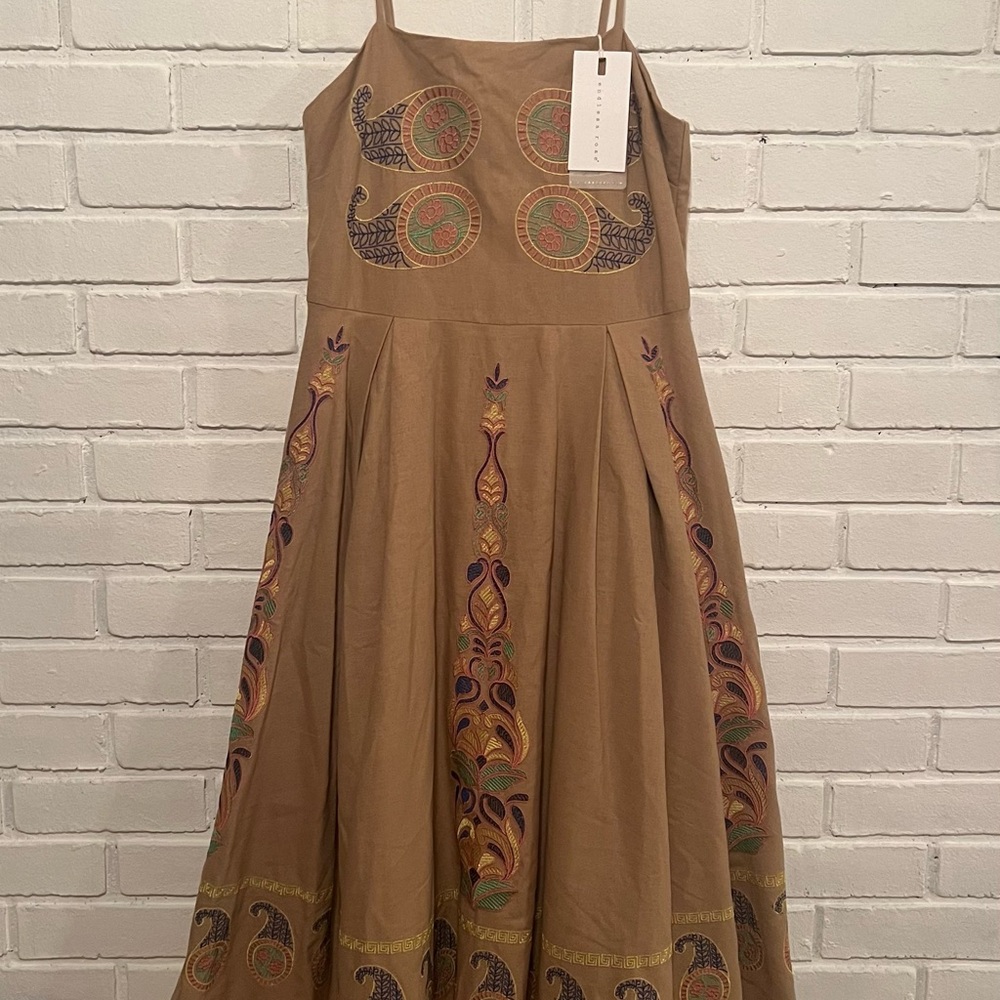 Endless Rose Embroidered Burlap Taupe Midi Dress